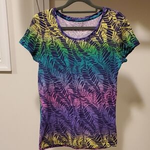 Daisy Fuentes Women's Colorful Leaf Print Shortsleeve Top Sz Medium Like New